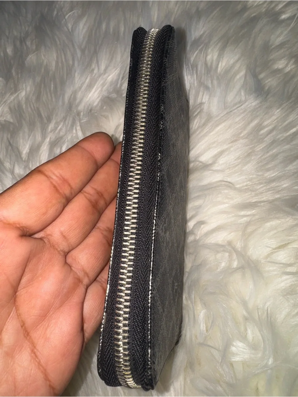 L.A.M.B. Black and Silver Monogram Zip Wallet